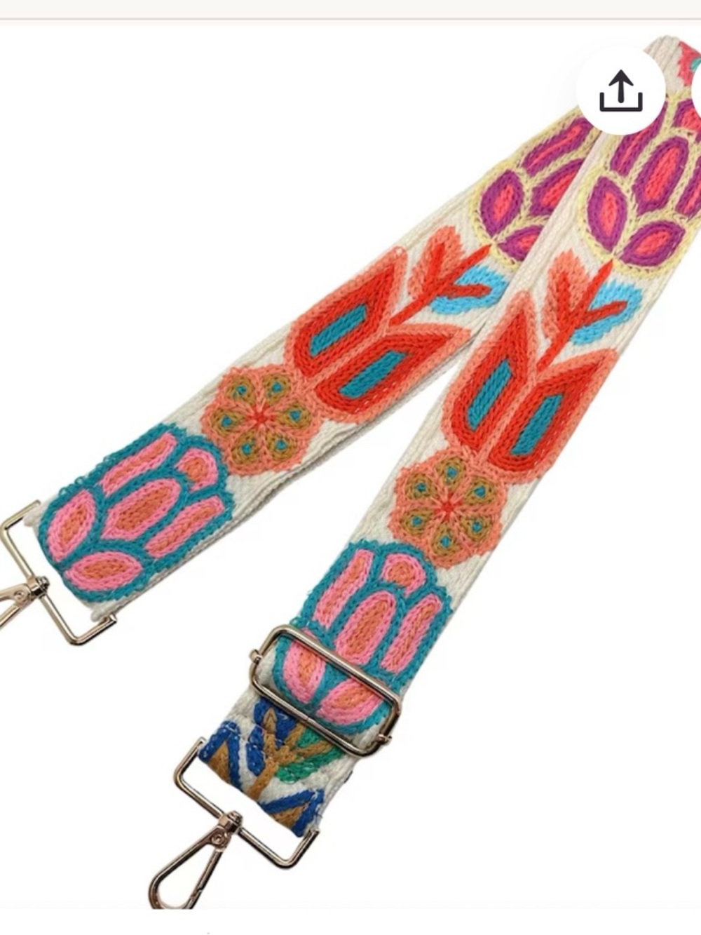 Embroidered Floral Guitar-Style Bag Strap in Multicolor